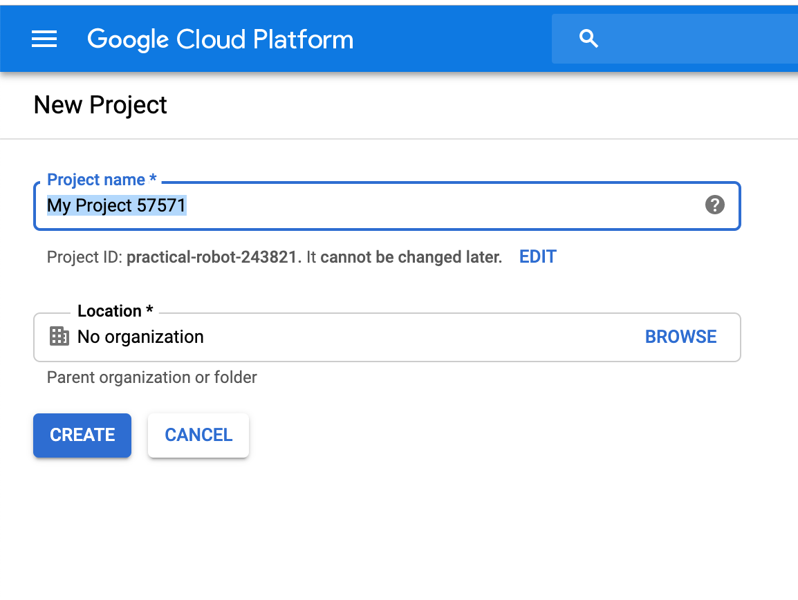 google cloud new project