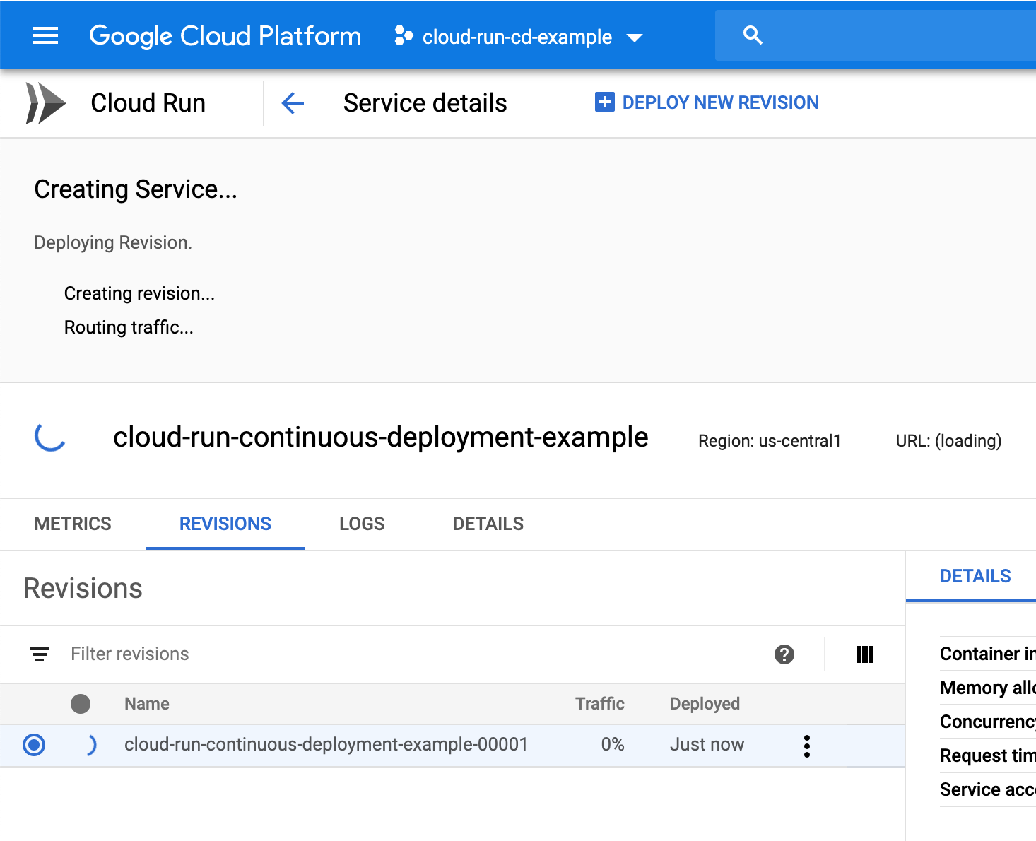 Google Cloud Cloud run Creating service